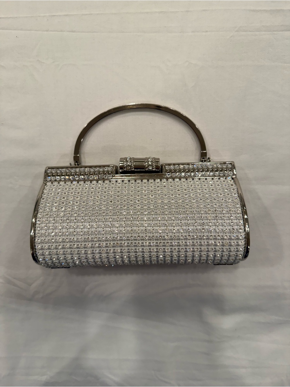 Silver Crystal Mesh Evening Clutch with Top Handle